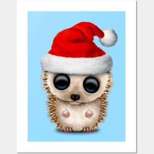 Christmas Hedgehog Wearing a Santa Hat Posters and Art